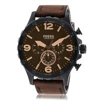 Fossil JR1487 Horloge Nate Chrono staal-leder zwart-bruin 50 mm - thumbnail
