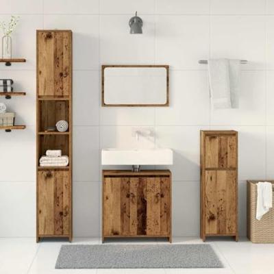 4-delige Badkamermeubelset bewerkt hout oud houtkleurig