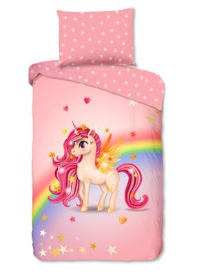 Good Morning Dekbedovertrek "eenhoorn met regenboog" - Multi - (140x200 cm) - Katoen