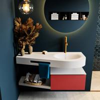 MONDIAZ RIVA 120cm badmeubel onderkast / planchet kleur Fire met 1 lade. Wastafel DULCET rechts 1 kraangat kleur Talc. - thumbnail