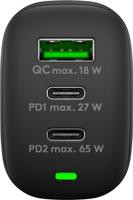 Goobay USB + 2x USB-C snellader 65W zwart - 9550196 - thumbnail