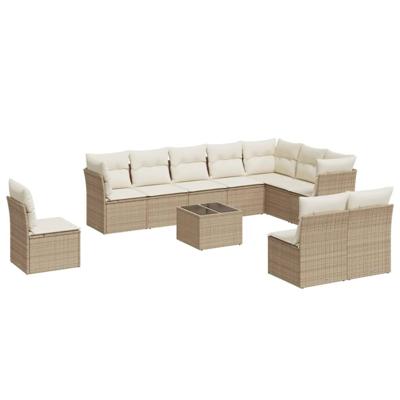 11-delige Tuinset met kussens poly rattan beige - thumbnail