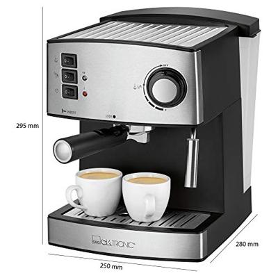 Clatronic ES 3643 Espressomachine met filterhouder Zwart, RVS 850 W Met kopverwarmer, Met melkopschuimer