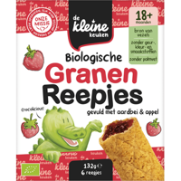 De Kleine Keuken Biologische Granen Reepjes Gevuld met Aardbei & Appel 18+ Maanden 6 Stuks 132 g bij Jumbo - thumbnail