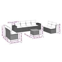 9-delige Loungeset met kussens poly rattan beige - thumbnail