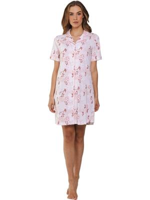 Katoenen roze doorknoopnachthemd