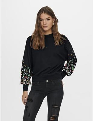 Only Onlbrooke L/s O-neck Flower Swt Noos Sweater Black