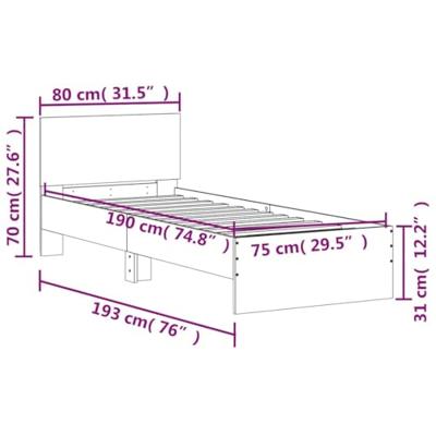 Bedframe met hoofdbord bewerkt hout zwart 75x190 cm