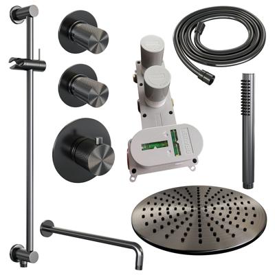 Gunmetal Thermostatische Regendouche Set 16 met Gebogen Muurarm en Handdouche