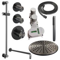 Gunmetal Thermostatische Regendouche Set 16 met Gebogen Muurarm en Handdouche - thumbnail