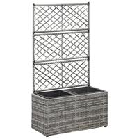 VidaXL Latwerkplantenbak verhoogd met potten 58x30x107 cm rattan grijs - thumbnail