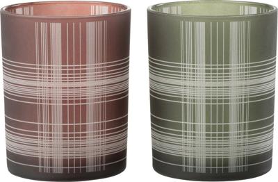 Windlicht geruit glas mat bruin/groen m 10x10x12,5 cm 1 stuk Jolipa - Hortus