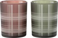 Windlicht geruit glas mat bruin/groen m 10x10x12,5 cm 1 stuk Jolipa - Hortus - thumbnail
