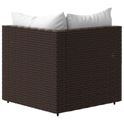 Tuinhoekbank met kussens poly rattan bruin - thumbnail