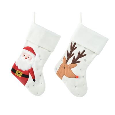 Kerstsok wit met print 40x25cm