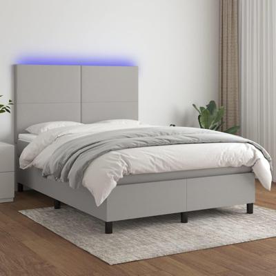 Boxspring met matras en LED stof lichtgrijs 140x200 cm