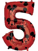 Folieballon Cijfer 5 Mickey Mouse Rood (66cm) - thumbnail