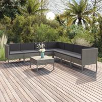8-delige Loungeset met kussens poly rattan grijs - thumbnail