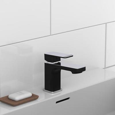 MADASGASKAR ééngreepsmengkraan wastafel, chroom/mat zwart keramische schrijven geluidsarme, verwisselbare 35 mm cartouche flexibele metalen aansluitslangen volgens DVGW/KTW-A push-pop-up afvo - thumbnail