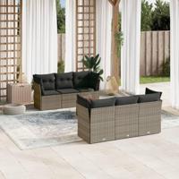 7-delige Loungeset met kussens poly rattan grijs - thumbnail