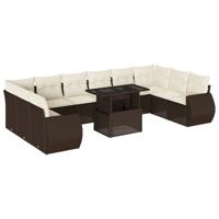 11-delige Loungeset met kussens poly rattan bruin - thumbnail