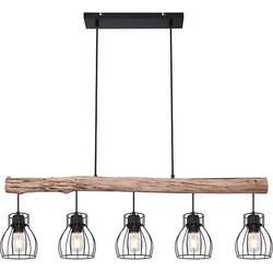 Globo HanglampMina zwart met hout 5-lichts - 15326-5N
