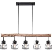 Globo HanglampMina zwart met hout 5-lichts - 15326-5N - thumbnail