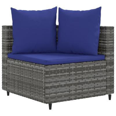 3-delige Loungeset met kussens poly rattan grijs - thumbnail