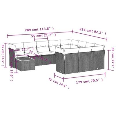 11-delige Loungeset met kussens poly rattan grijs