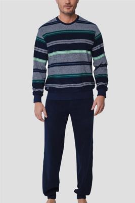 Pastunette Heren katoenen pyjama met lange mouwen - Blauw - Maat S