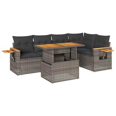 6-delige Loungeset met kussens poly rattan acacia grijs
