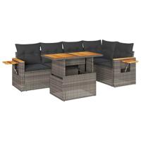 6-delige Loungeset met kussens poly rattan acacia grijs - thumbnail