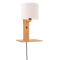 GOOD&MOJO Wandlamp 'Andes' Bamboe en Eco linnen, Met plank, kleur Wit/Naturel - thumbnail