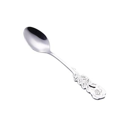 Kleine mini roestvrijstaal Rose Flower koffie lepel Strring lepel theelepel theelepel dessert lepel lange handvat servies (zilver)