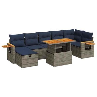 8-delige Loungeset met kussens poly rattan acacia bruin