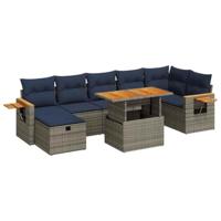 8-delige Loungeset met kussens poly rattan acacia bruin - thumbnail