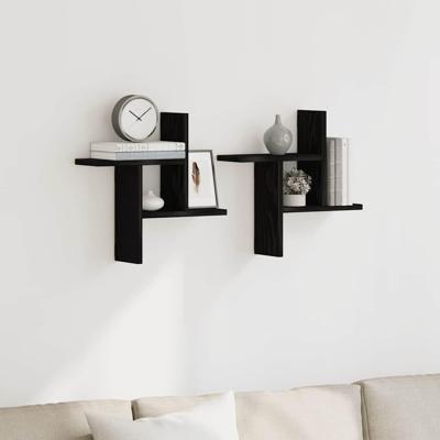 Wandplanken 2 stuks Zwart Eiken 38x12x38 cm Bewerkt Hout