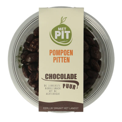 Met PIT Pompoenpitten pure chocolade 150 Gram Met PIT Pompoenpitten pure chocolade 150 Gram