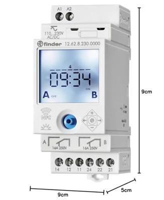Finder 12.62.8.230.0000 Schakelklok voor DIN-rails 230 V/DC, 230 V/AC 2x wisselcontact 16 A 250 V/AC Weekprogramma Finder 12.62.8.230.0000 Schakelklok voor DIN-rails 230 V/DC, 230 V/AC 2x wisselcontact 16 A 250 V/AC Weekprogramma