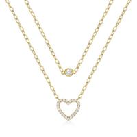 Zilveren Dubbele Ketting met Gouden Plating, Hart en Zirkonia - Romantische Allure van Elenza - thumbnail