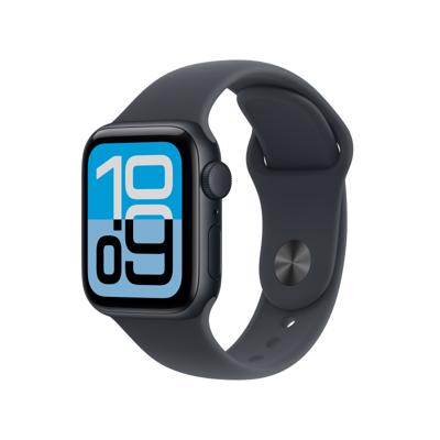 Apple Watch SE 3 GPS 40 mm Smartwatch met kast van middernacht aluminium, middernacht sportbandje (M/L). Conditie en slaap bijhouden, hartslagmonitor, Always‑On display, waterbestendig