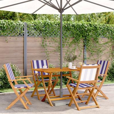 Tuinstoelen 4 st inklapbaar stof en massief hout blauw en wit - thumbnail