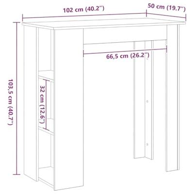 Bartafel met plank Zwart eiken 102 x 50 x 103.5 cm Bewerkt hout
