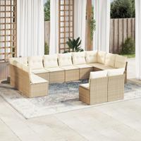 12-delige Loungeset met kussens poly rattan beige - thumbnail