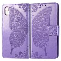 Butterfly Love bloemen reliëf horizontale Flip lederen case voor iPhone XR met houder & kaartsleuven & portemonnee & Lanyard (licht paars) - thumbnail