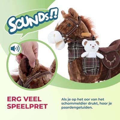 Hobbelpaard, schommelpaard met stijgbeugels, zadel en geluidsfunctie