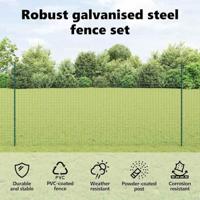 VidaXL Hek met paal groen 1,6 x 10 m staal en pvc - thumbnail