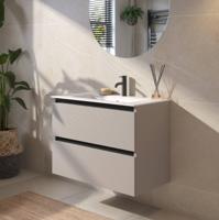 Saqu Gaia badmeubel incl. glans witte keramische wastafel 80x46x61cm mat greige - zwarte greeplijst - thumbnail