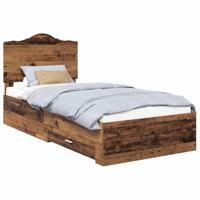 Bedframe met hoofdeinde Oudhout 90 x 190 cm Bewerkt hout - thumbnail