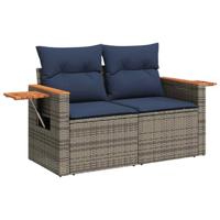 9-delige Loungeset met kussens poly rattan acacia grijs - thumbnail